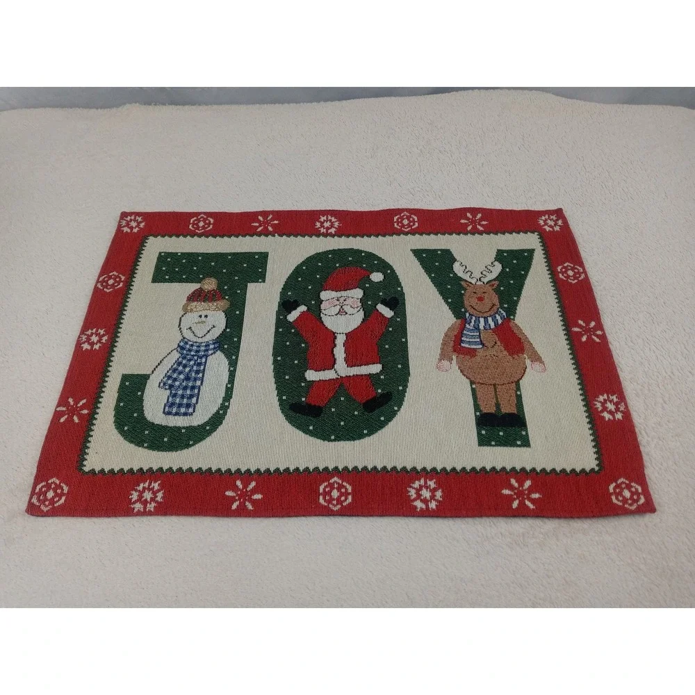 Holiday JOY Placemats Set of 4 Snowman‎ Santa Reindeer Christmas Decor